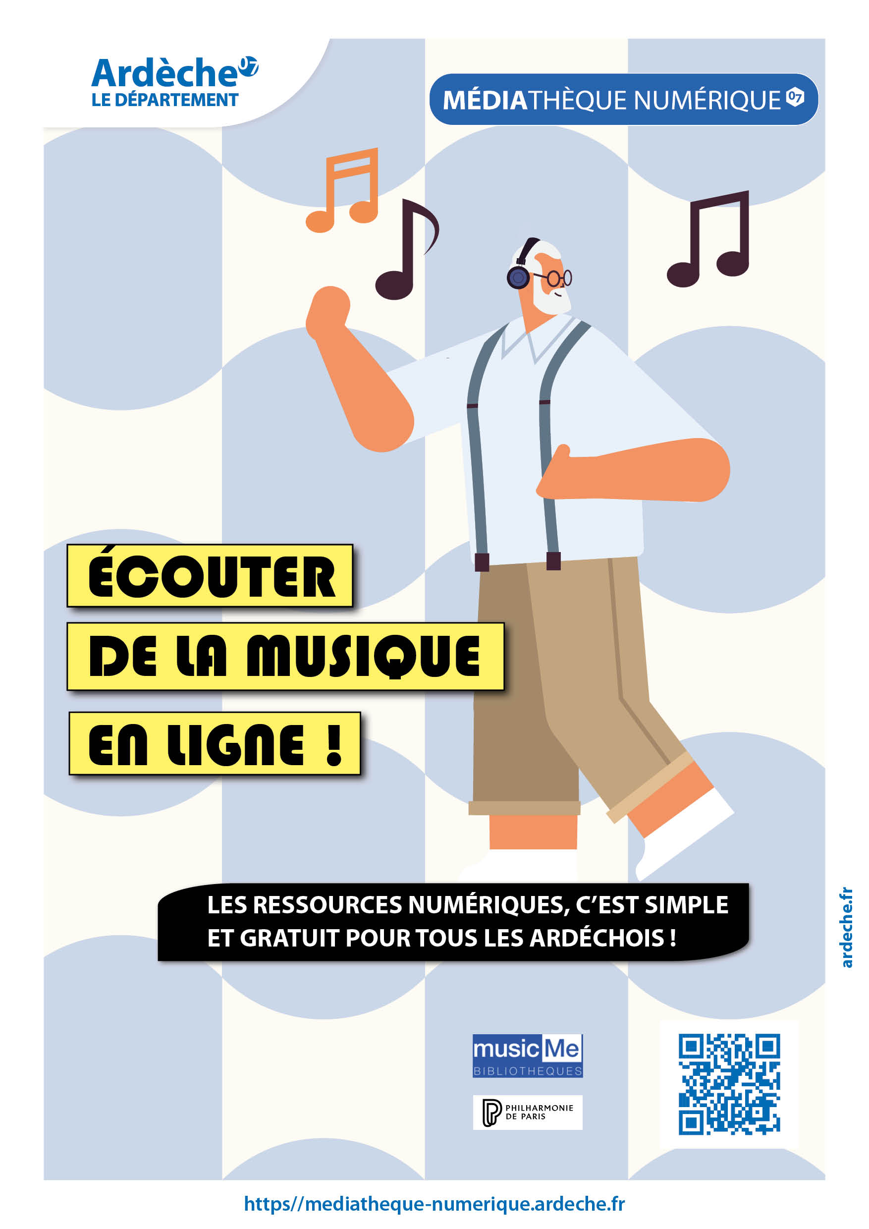 affiche représentant un personnage écoutant de la musique 