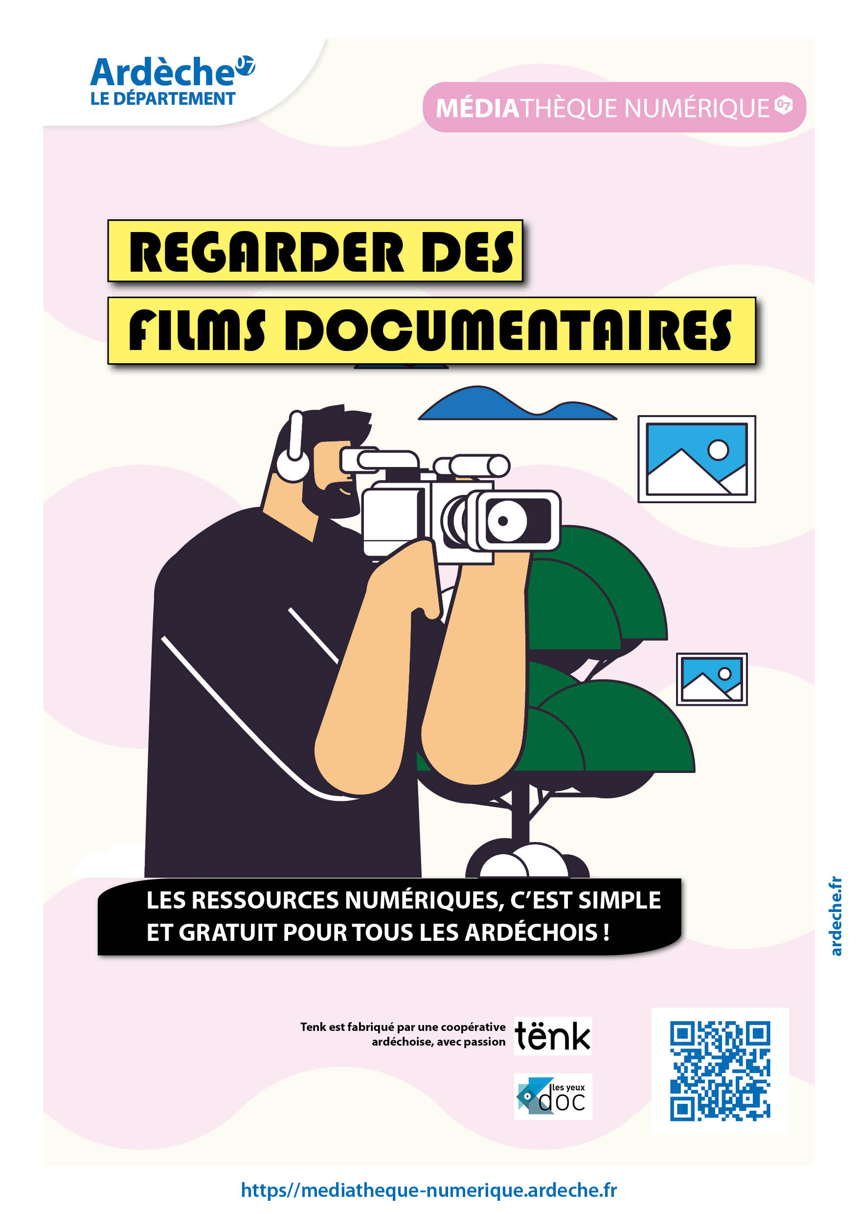 affiche représentant un personnage avec une caméra tournant un film