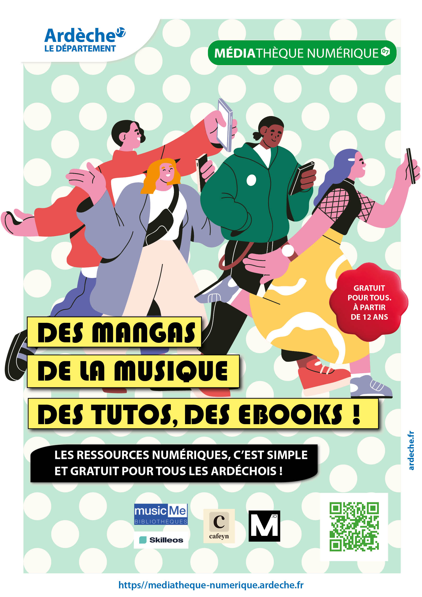 affiche représentant des personnages jeunes avec des téléphones portables