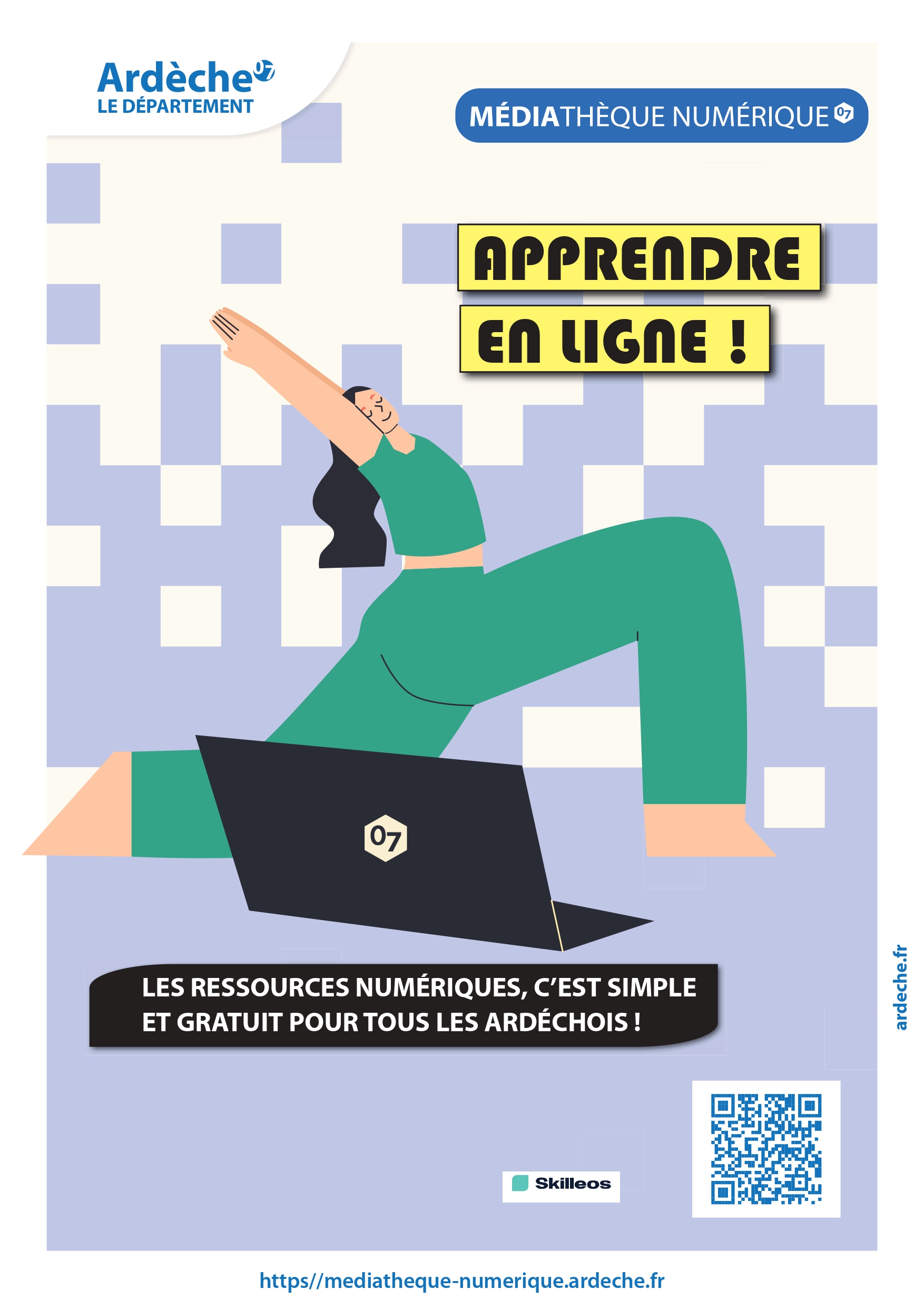 affiche montrant un personnage féminin dans une position de yoga
