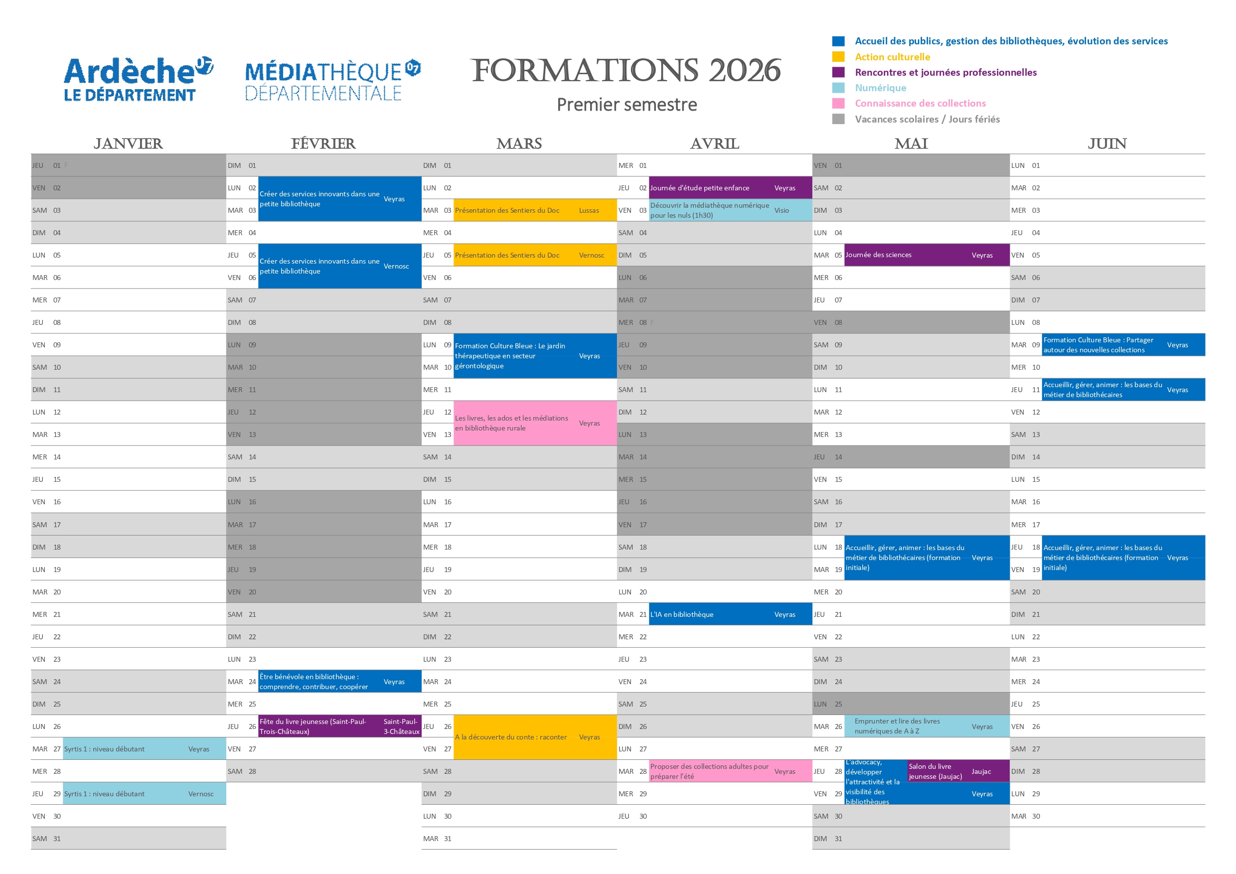 calendrier du premier semestre 2026 sous forme d'image