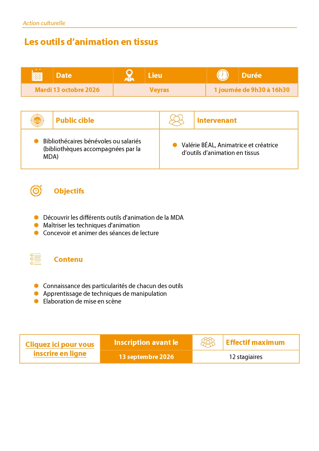 description de la formation les outils d'animation en tissu le 13 octobre