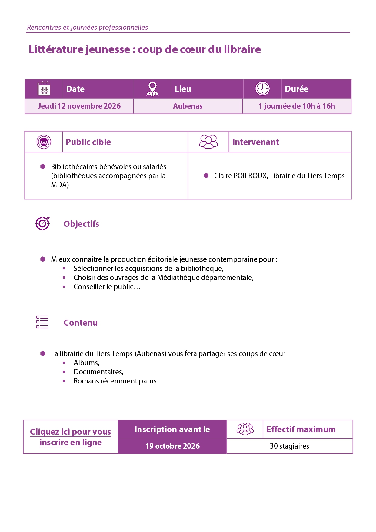 détail de la formation littérature jeunesse du 12 novembre 2026