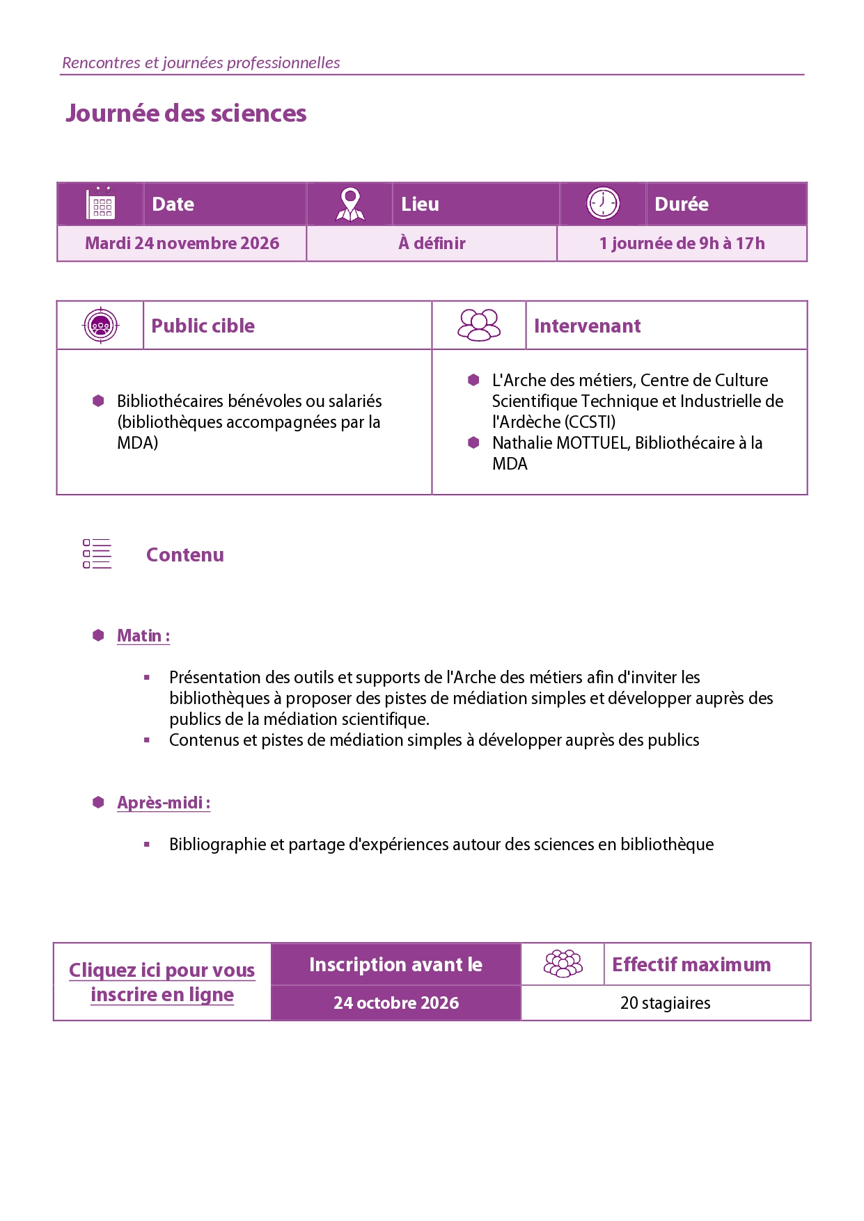 description de la formation journée des sciences le 24 novembre 2026
