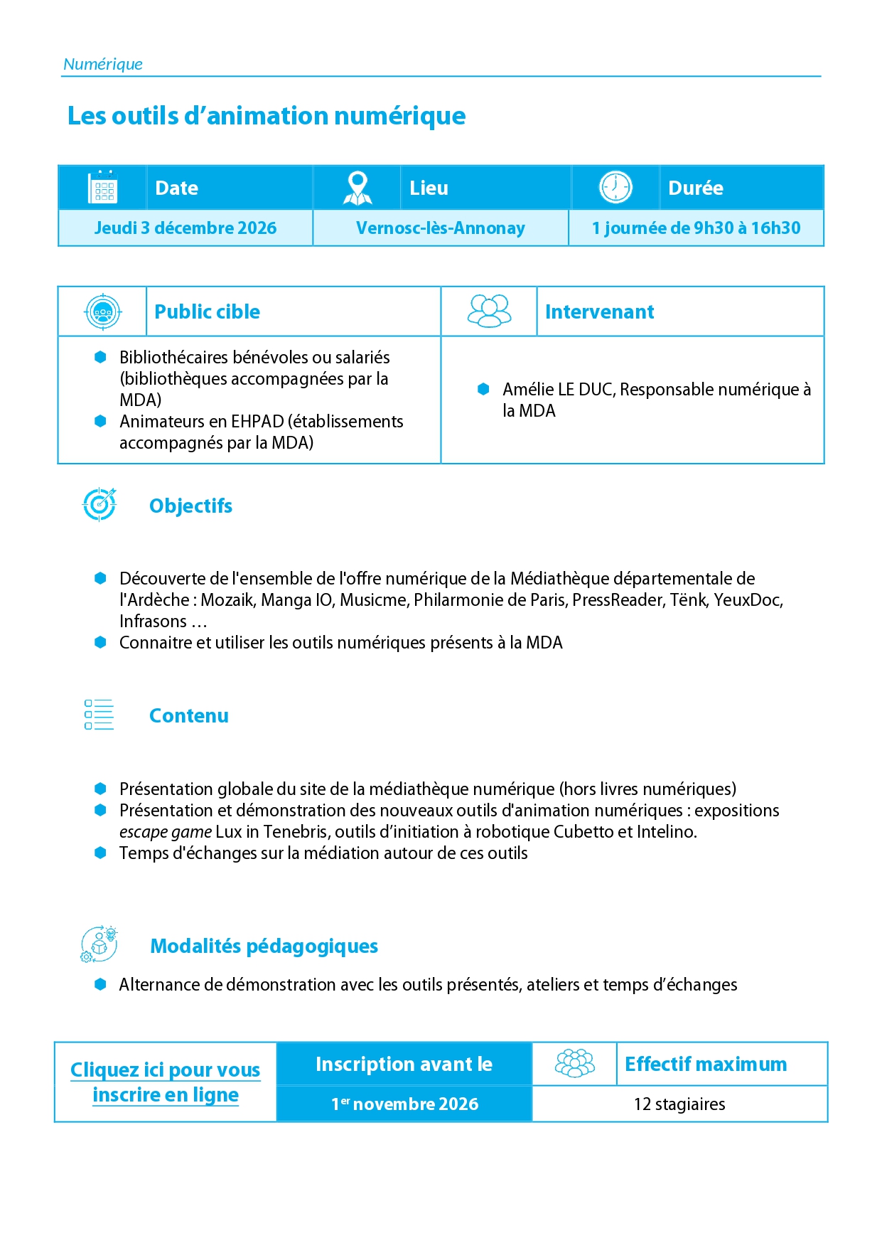 Calendrier de formation 2026 | Médiathèque départementale de l'Ardèche