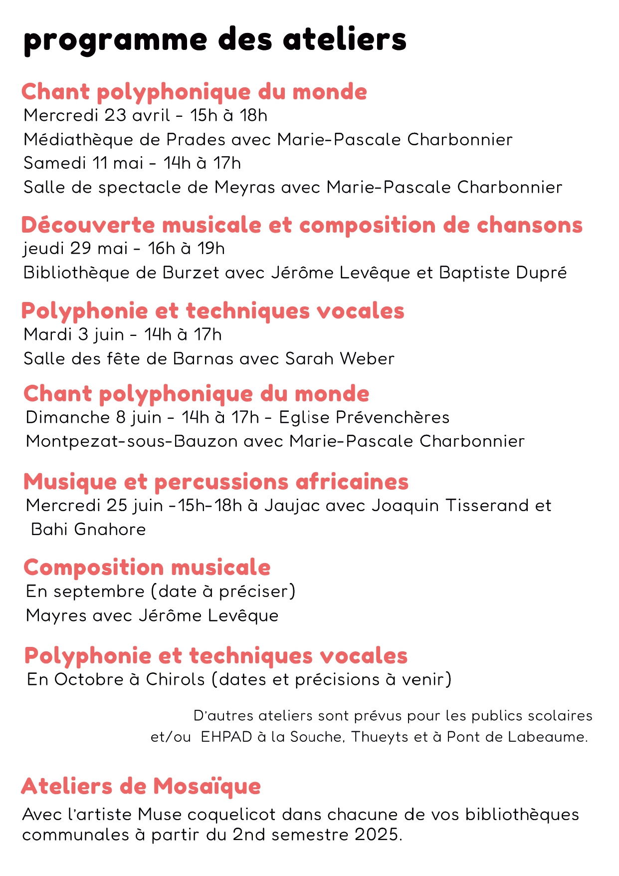 programme détaillé des rencontres musicales