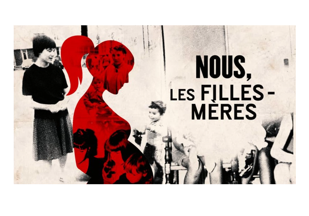 affiche représentant des silhouettes de femmes en rouge sur fond gris