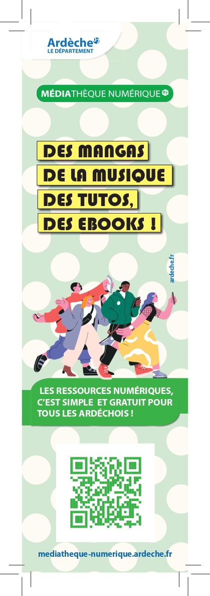 Marque page vert présentant un groupe de jeunes debout sur leur téléphone
