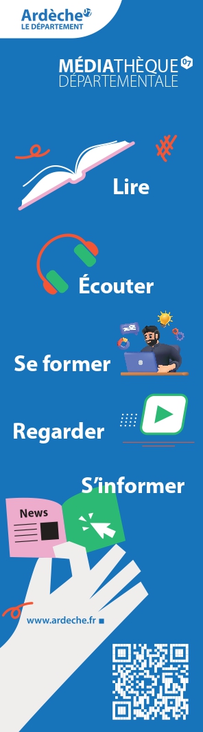 recto du marque-page avec des logos représentant la lecture, la formation la musique, les films et les logos de la médiathèque départementale