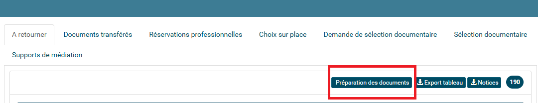 copie d'écran du bouton préparation des documents