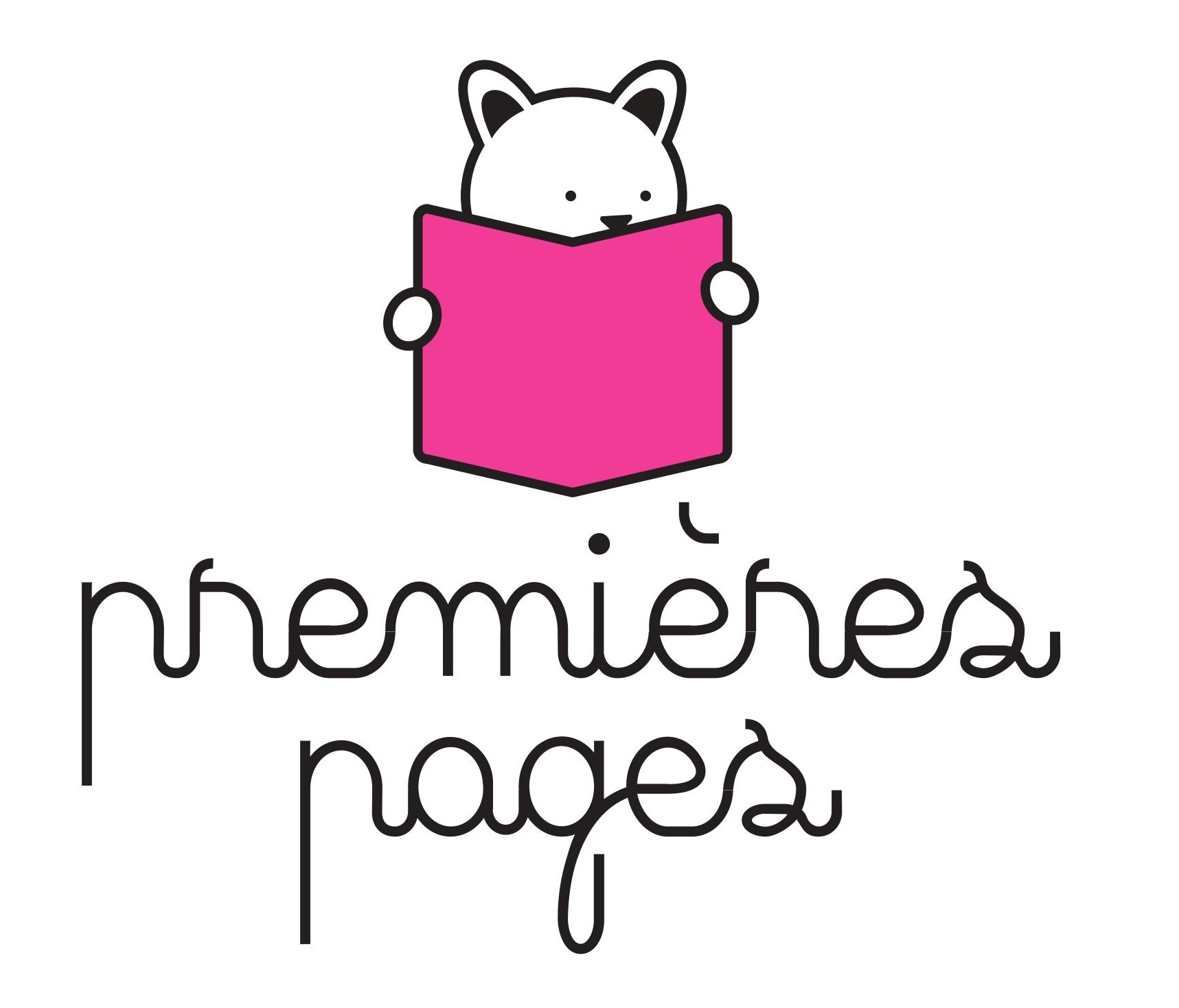 illustration d'un ours blanc caché derrière un livre rose ouvert et la mention Premières pages