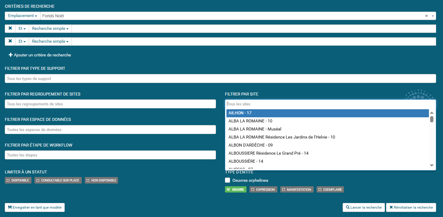copie d'écran du logiciel montrant la mention filtrer par site