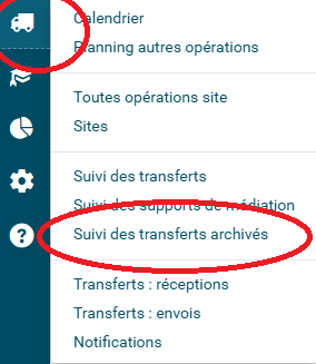 copie d'écran de desserte documentaire suivi des transferts archivés