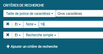 copie d'écran de la partie note sur le formulaire de recherche avancée