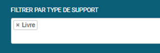 copie d'écran du filtre type de support avec la mention livre