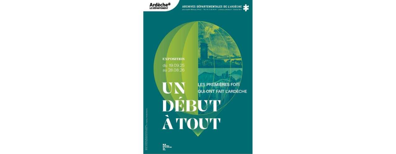 affiche sur fond vert représentant une montgolfière