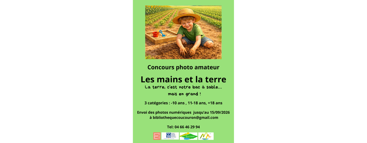 affiche sur fond vert représentant un enfant jouant dans la terre