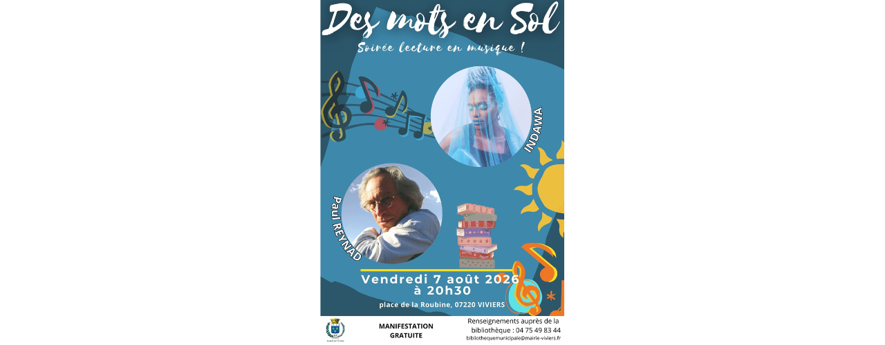 affiche sur fond bleu avec la photo des deux musiciens sous format bulle