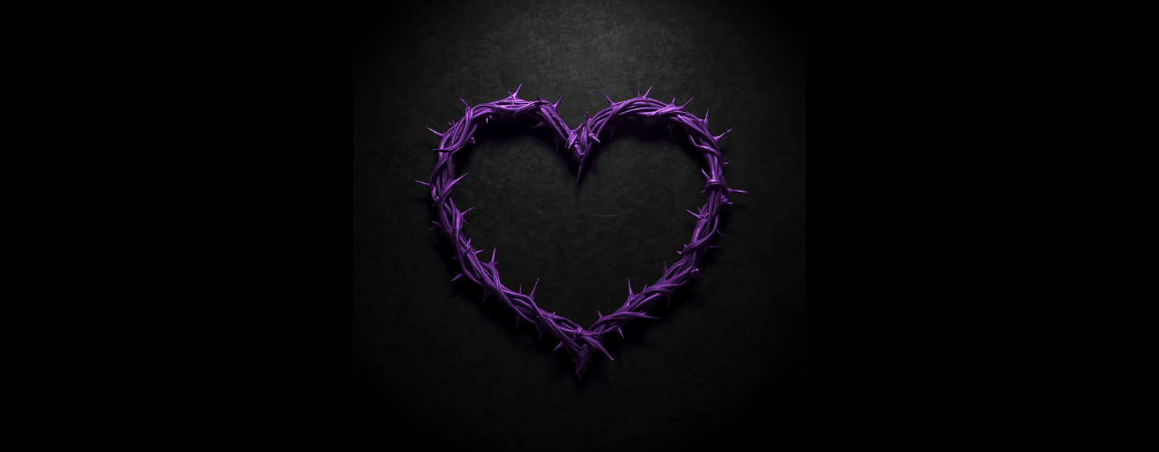 coeur d'épines violet sur un fond noir