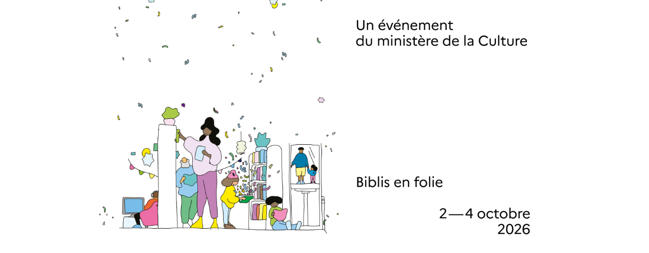bannière blanche avec illustration de personnages colorés, et la mention biblis en folies 2026