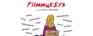 Affiche du film FilmmakErs représentant une femme dessinée de dos assise sur un siège de réalisatrice