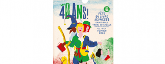affiche représentant l'illustration d'enfants colorés lisant un livre ou jouant à la balançoire