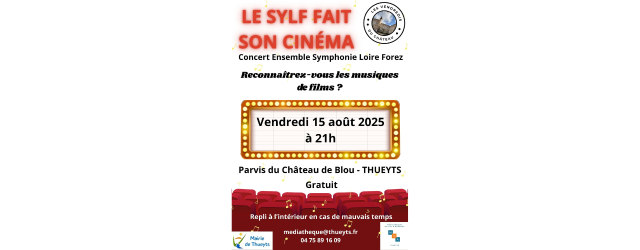 affiche de cinéma rouge et jaune reprenant les informations sur le concert
