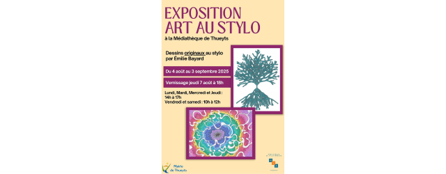 Affiche sur fond beige et rouge avec illustration de l'exposition représentant un arbre vert