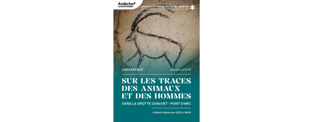 dessin d'un bouquetin sur une façade de grotte avec la mention du nom de la conférence